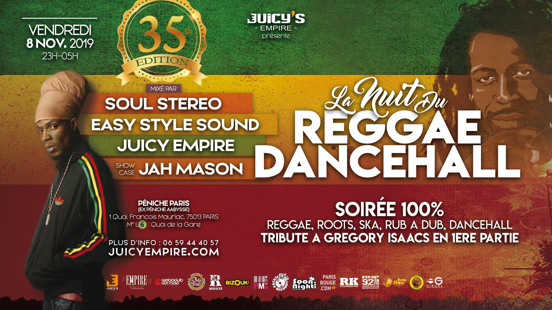 La nuit du reggae dancheall N°35 jah mason from jamaica en showcase tribute a Gregory Isaacs